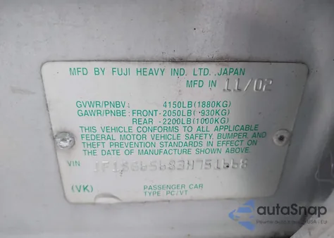 2003 Subaru Forester Xs from USA, damaged, VIN JF1SG65683H751668